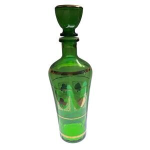 MCM Green Glass Decanter Poker Play Cards Barware Suite Decanter